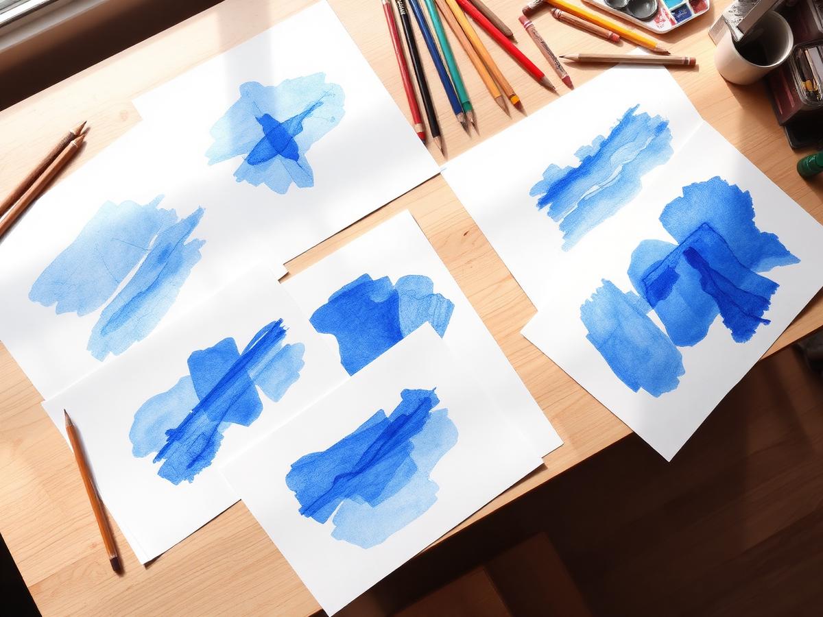 Sketches and watercolour studies on the studio table