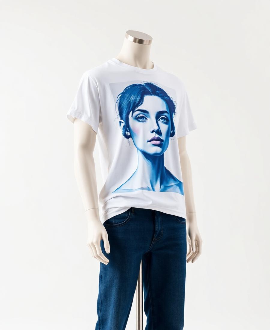 Blue Portrait shirt on a mannequin